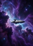 555电影网新上线科幻电影封面,宇宙星云背景下飞船穿梭,画面壮阔震撼
