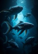 555电影网新上线自然纪录片封面,深海生物在蓝色光晕中游弋,画面神秘唯美